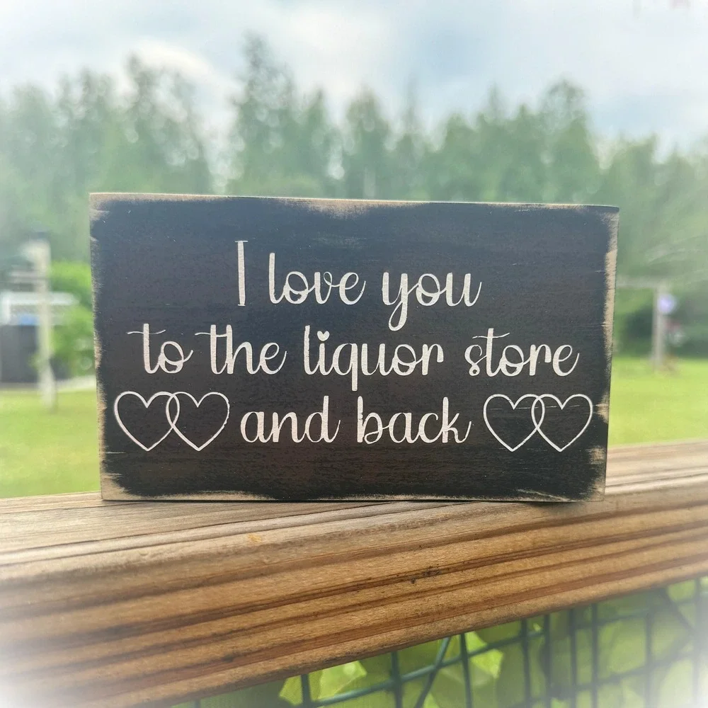 Basket Case Designs Liquor Store and Back Funny Wooden Block‎ Sign Distressed